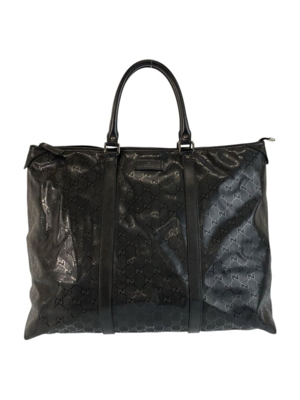 Gucci GG Supreme Black Leather Tote Boston Bag